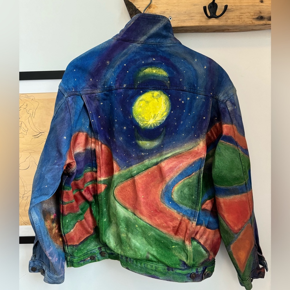 Moonlight hand painted Vintage oversized denim jacket men’s oversized medium